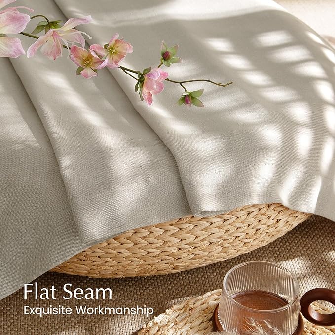 NICETOWN Cocoa Cream Linen Curtains for Living Room, Grommet Thick Flax Semi Sheer Window Treatments Privacy Assured with Light Filtering Drapes for Bedroom, W55 x L96, 2 Panels