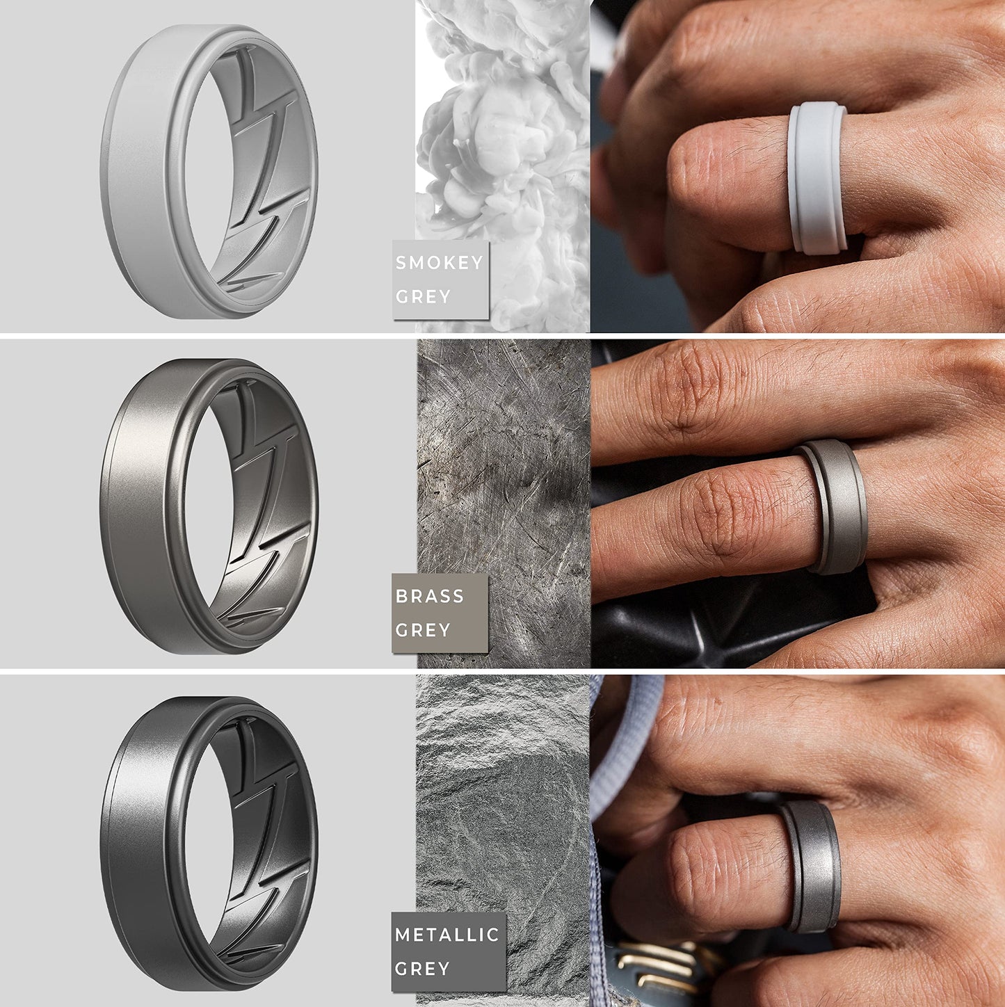 ThunderFit Silicone Wedding Rings for Men Breathable Airflow Inner Grooves, Step Edge Sleek Design Rubber Engagement Bands 8mm Wide 2mm Thick, Variety Multipack 1-7