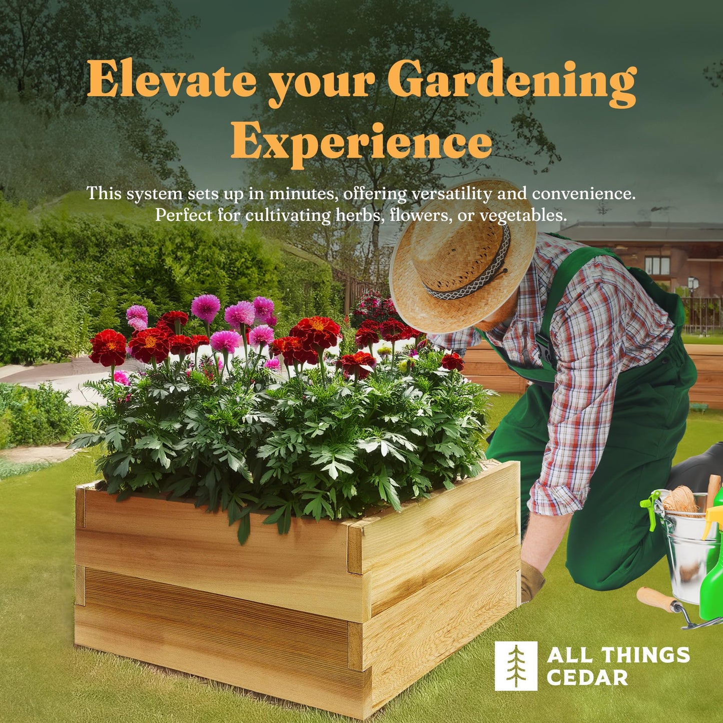 All Things Cedar Raised Garden Box, 2' Square 2-Tier Planter Bed, Western Red Cedar Build