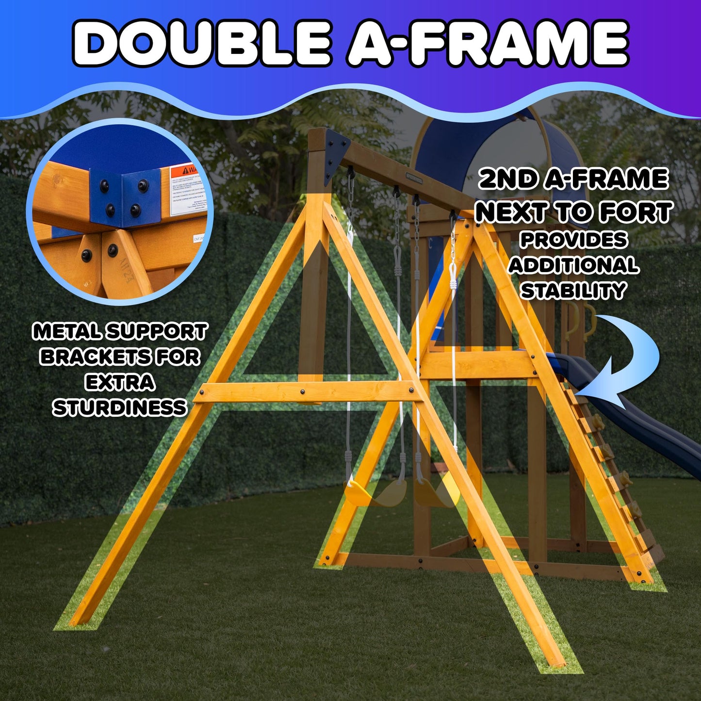 Sportspower Amanda Cedar Wooden Swing Set with Saucer Swing, 6FT Blow Molded Slide, Swing, Play Fort, Heavy Duty Double A-Frame, on Slide
