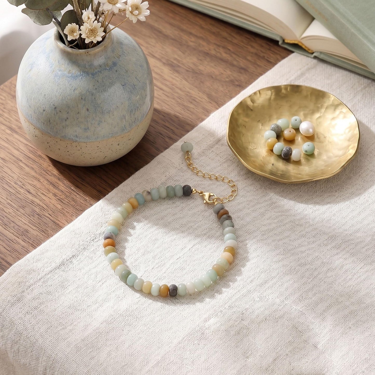 chorfla Colorful Natural Stone Beaded Bracelets for Women, Boho Handmade Gemstone Bracelet, Adjustable Summer Beach Jewelry