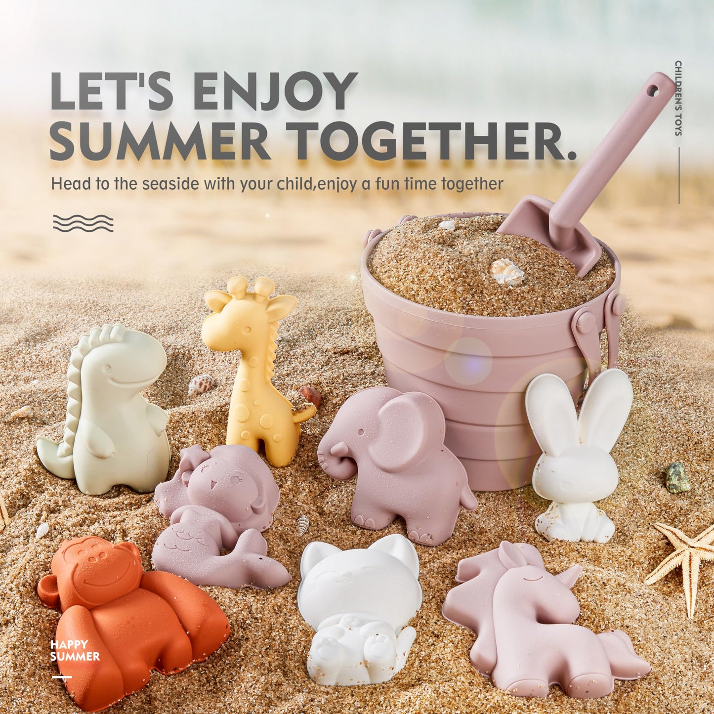 MarcZero 11Pcs Silicone Beach Toys,Collapsible Sand Bucket,Modern Baby Beach Toys,Travel Friendly Beach Set,Silicone Bucket,Shovel,Sand Molds, Beach Bag,Silicone Sand Toys for Toddlers, Kids (Pink)