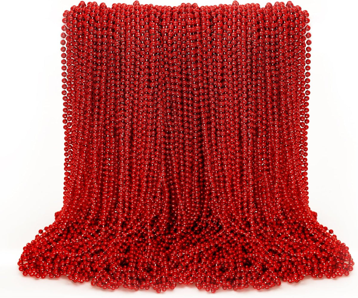 100PCS Mardi Gras Beads, Red Beads Party Favors, 33" Toy Necklaces Festival Costumes, Festival Parade Throw Accessories for Weddings Valentines Christmas Celebrations Decor