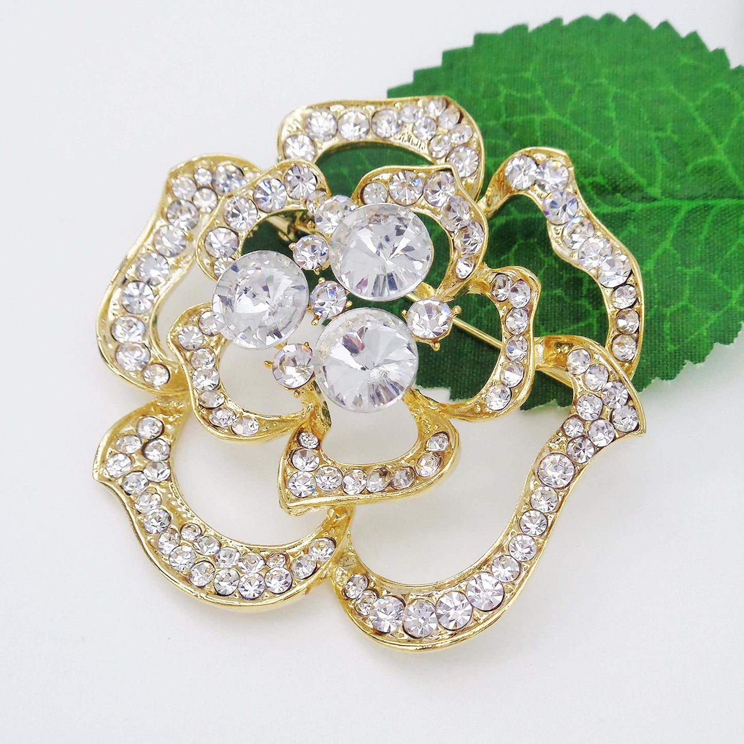 Navachi 18k Gold Plated Clear Crystal Blooming Rose Flower Az7437b Brooch pins