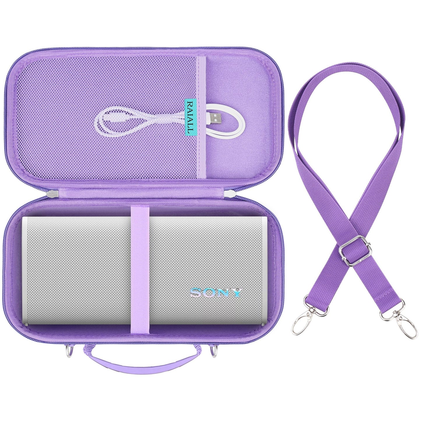 RAIALL Hard Travel Case for Sony ULT Field 3 Wireless Portable Bluetooth Speaker, Sony ULT Field 3 Protective Carrying Storage Bag, Purple+Shoulder Strap