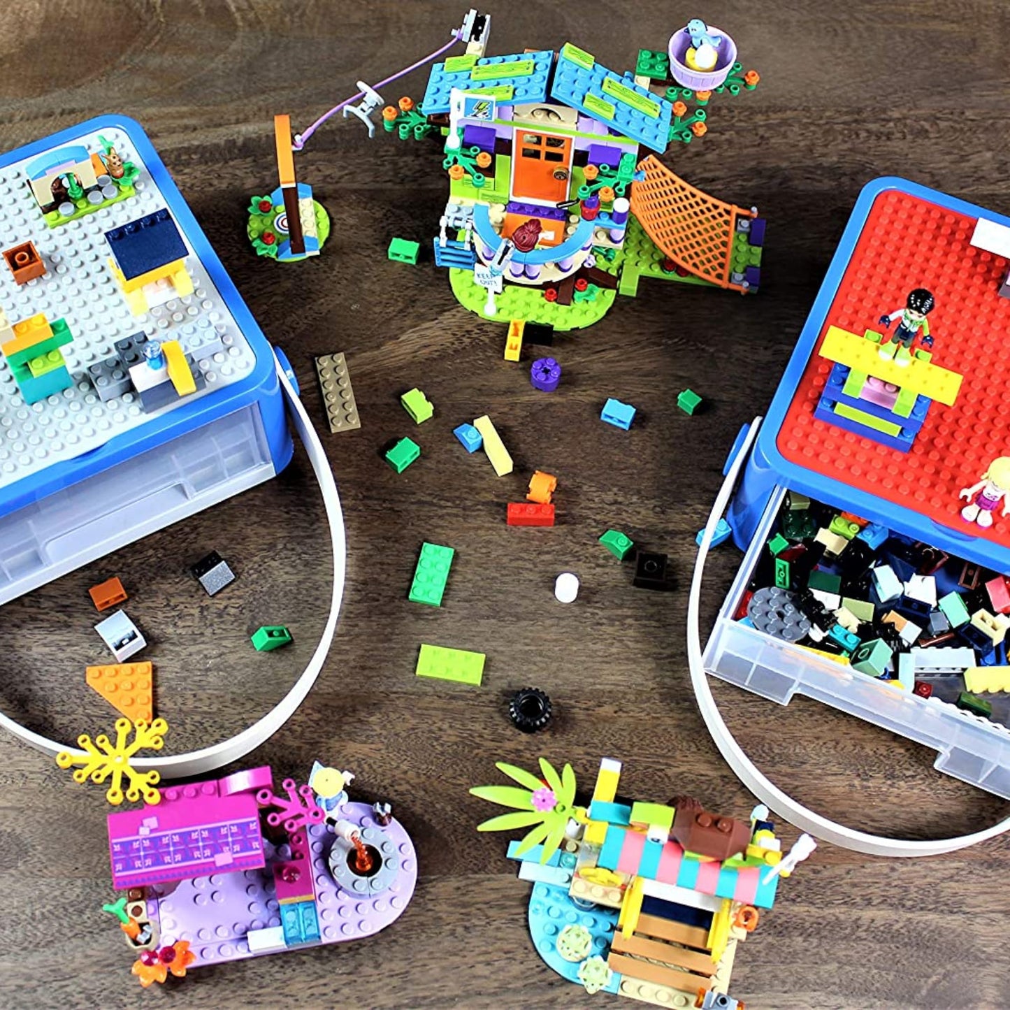Bins & Things Storage Bin Organizer Box - Toy Storage Case for Building Blocks, Small Dolls and Accessories - Kids Toy Suitcase with Baseplate Lid - Mess-Free Organizer for Travel and Playroom