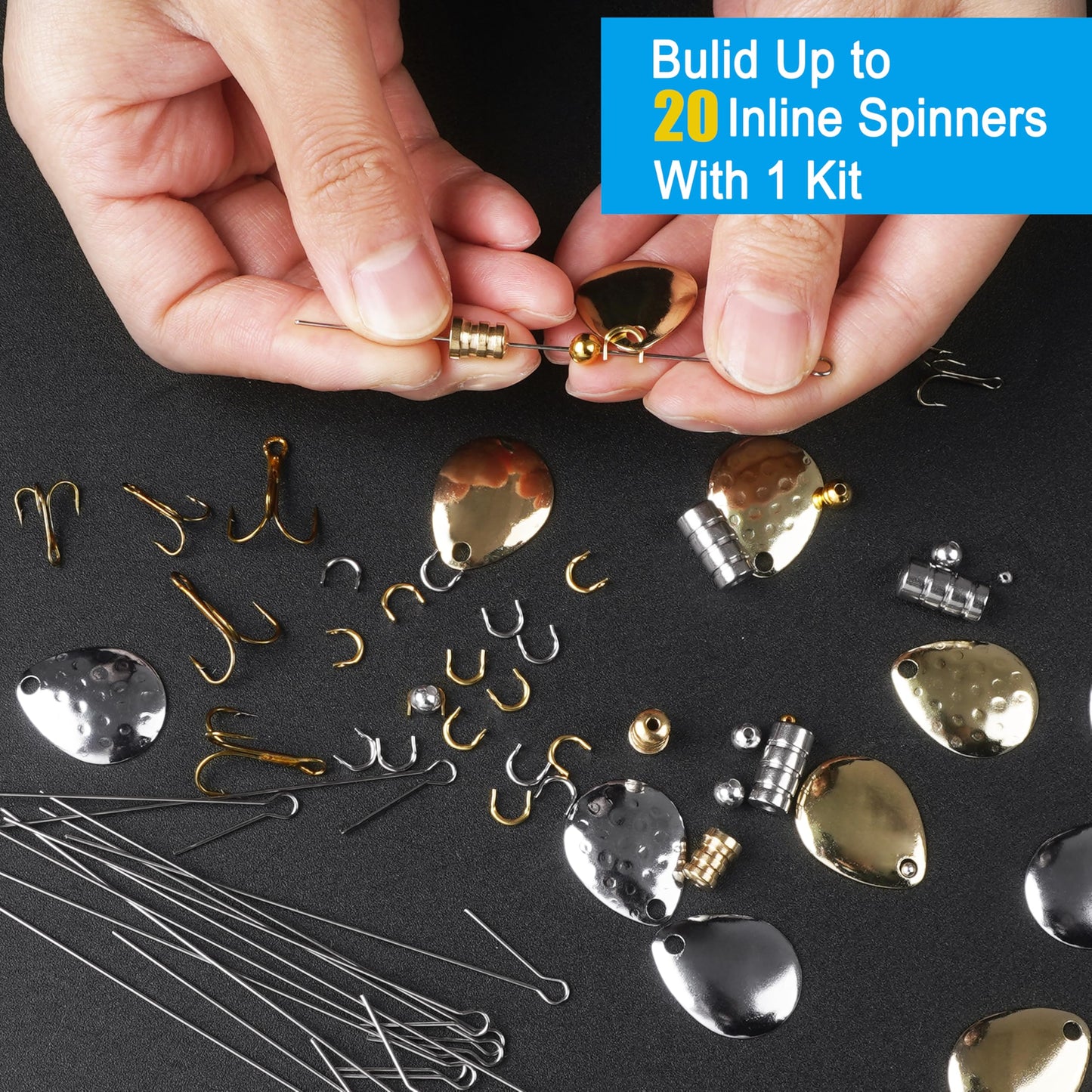 Fishing Spinner Lure Making Kit,140pcs Inline Spinner Making Supplies Kit DIY Spinnerbaits Accessory Pliers Spinner Blade Clevis Wire Shaft Treble Hooks Beads Fishing Spoon Rigs Tackle Set