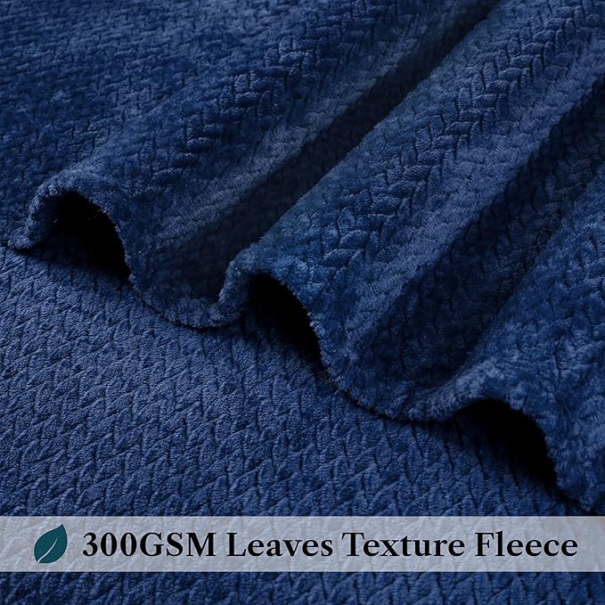 PAVILIA Soft Fleece Navy Blue Throw Blanket for Couch, Lightweight Plush Warm Blankets for Bed, Fuzzy Cozy Flannel Blanket Throw for Sofa, Travel, Jacquard Pattern, Navy Blue, 50x60 inch
