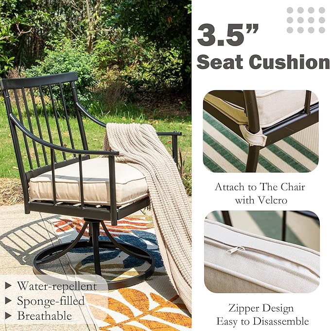 Sophia & William Swivel Patio Chairs Set of 8, Metal Rocker Patio Outdoor Dining Chairs Set with Seat Cushions, Wrought Iron Patio Bistro Furniture Chairs with Armrest for Garden, Yard, 8 Pack
