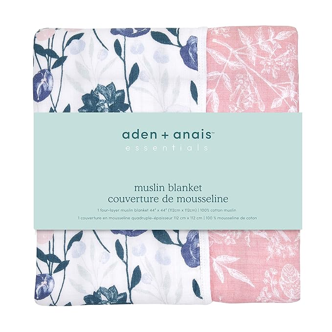 Aden + Anais Essentials Dream Blanket, Muslin Baby Blankets for Girls & Boys, Ideal Lightweight Newborn Nursery & Crib Blanket, Unisex Toddler & Infant Bedding, Shower & Registry Gift, Flowers Bloom