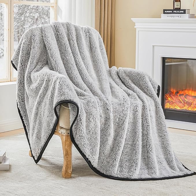 EMME Fuzzy Blanket Soft Fleece Throw Blankets for Women, Fluffy Sherpa Throws(Black,50"x60")