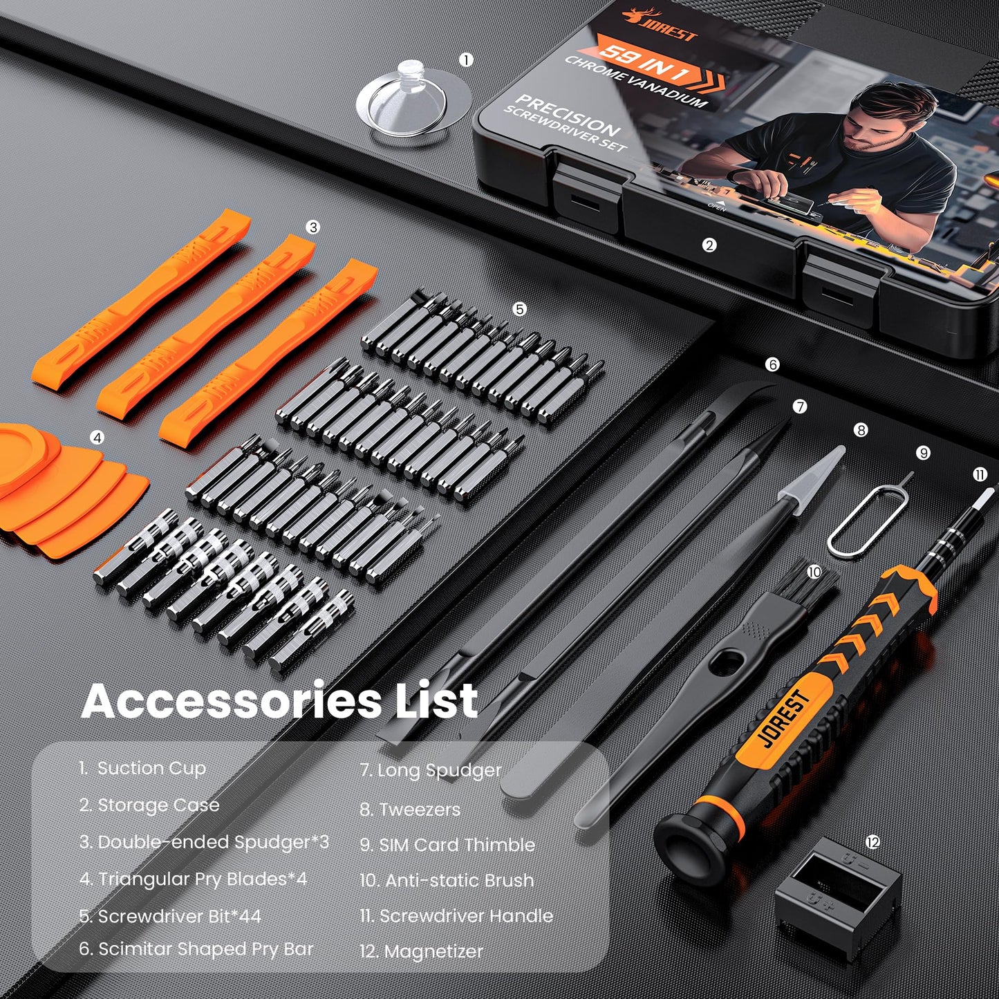JOREST 59Pcs Small Precision Screwdriver Set with Torx T5, T6, T8, Mini Repair Tool Kit for Macbook, Computer, Laptop, iPhone, PS4 PS5, Xbox, Switch, Eyeglasses, Watch, PC, Ring Doorbell, Electronic