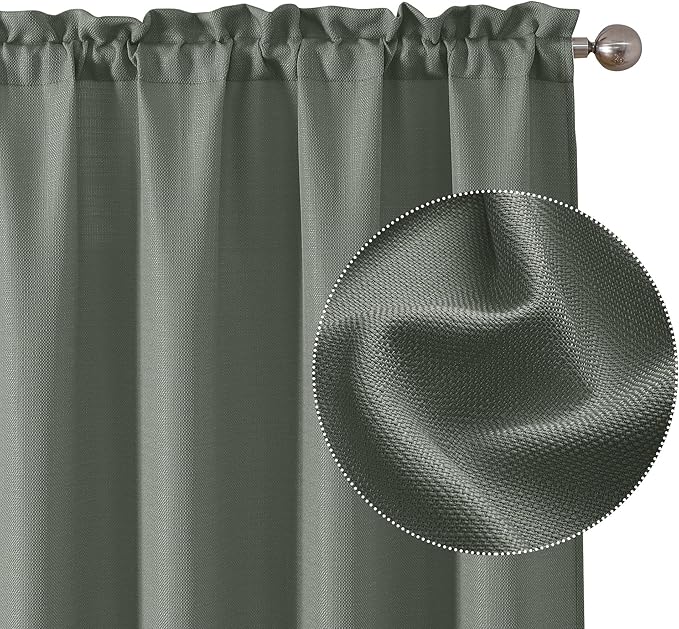 Chyhomenyc Bennet 2 Panels Olive Green Kitchen Curtains 24 Inch Length Tier Curtains, Faux Linen Textured Small Cafe Curtains, Light Filtering Short Window Curtains for Bathroom Basement, 30x24 Inch