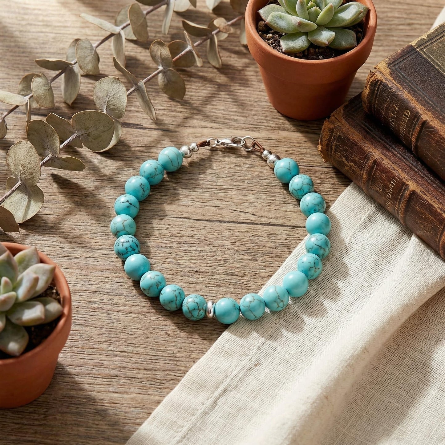 Yochus 45pcs Blue Turquoises Beads，8mm Healing Power Natural Stone Round Loose Beads for Jewelry Making Earring Necklace DIY Crafts