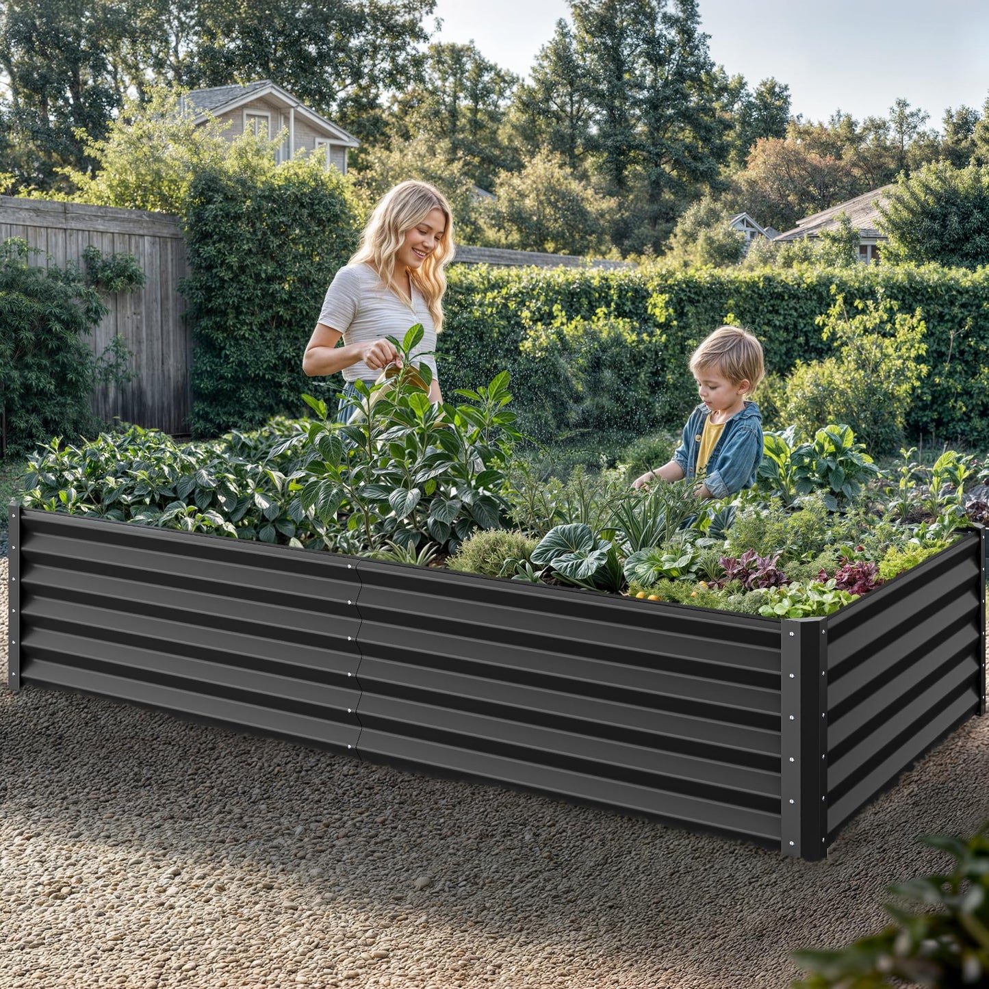 YITAHOME 8x4x1.5 ft Galvanized Raised Garden Bed Kit, Large Metal Planter Box with Gloves, Safety Rubber & Support Rod, Outdoor Flower Bed for Plants Vegetables, Green