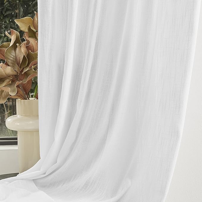 MYSKY HOME French Door Curtains for Closet Doorways, Window White Cotton Sheer Drapes Light Filtering Cute Curtain Panels Elegant Look for Classroom/Guestroom, 50" x 72", White, 2 PCs