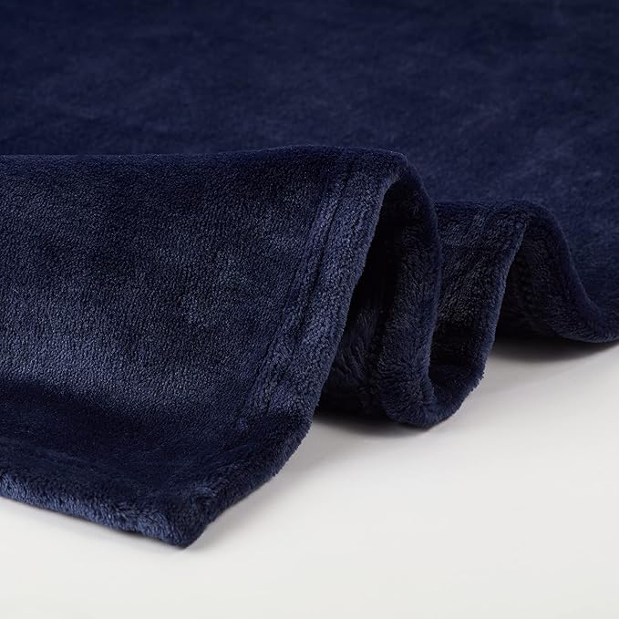 Serta Cozy Plush Thick Fuzzy Soft Throw Blanket for Bed and Couch, 90 in x 90 in, Navy