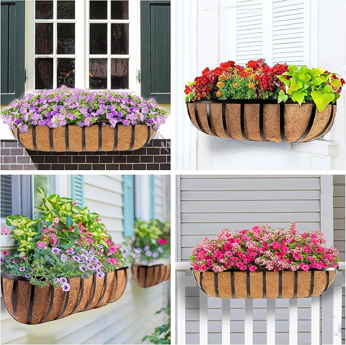 Y&M 24" Coco Liner for Window Box Deck Basket Planter Trough Coconut Fiber Liners, 4pcs Trough Coco Liner Pre-Formed Replacement