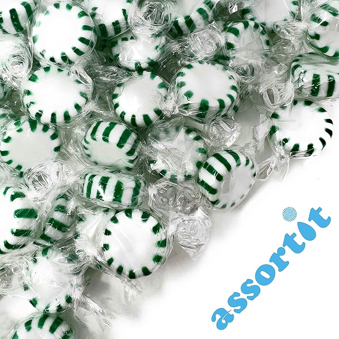 Holiday Spearmint Starlights Hard Candy Mints - 1 lbs - Spearmint Flavored Old School Disks Classic Hard Candies - American Vintage Candy Snack - Individually Wrapped, 16 oz.
