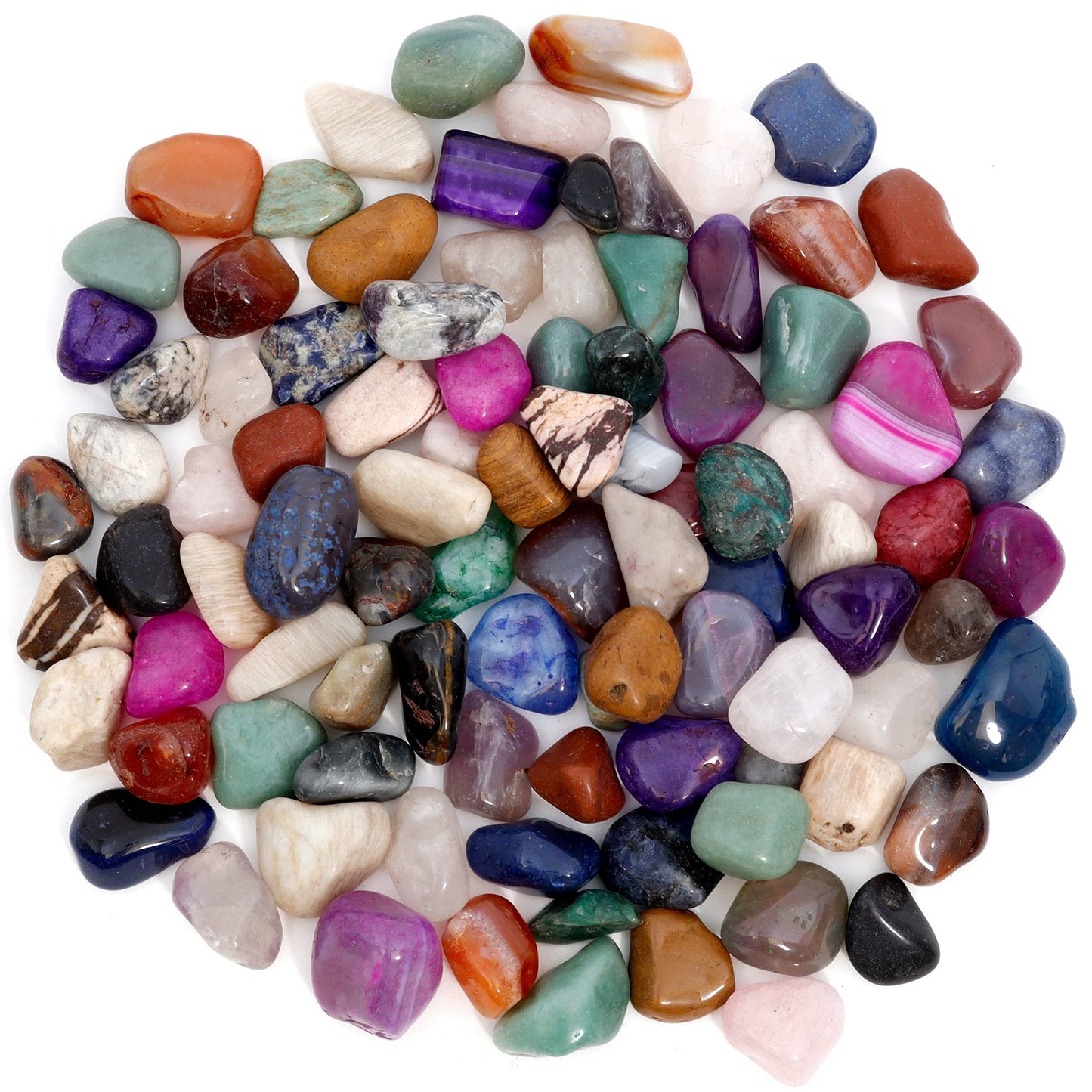 DANCING BEAR 2 Pounds (lbs) Tumbled Polished Natural & Dyed Gem Stones + Educational Color ID Sheet & 28 Page Rock & Mineral Identification Book. Average Stone Size 1 inch, Limited Edition