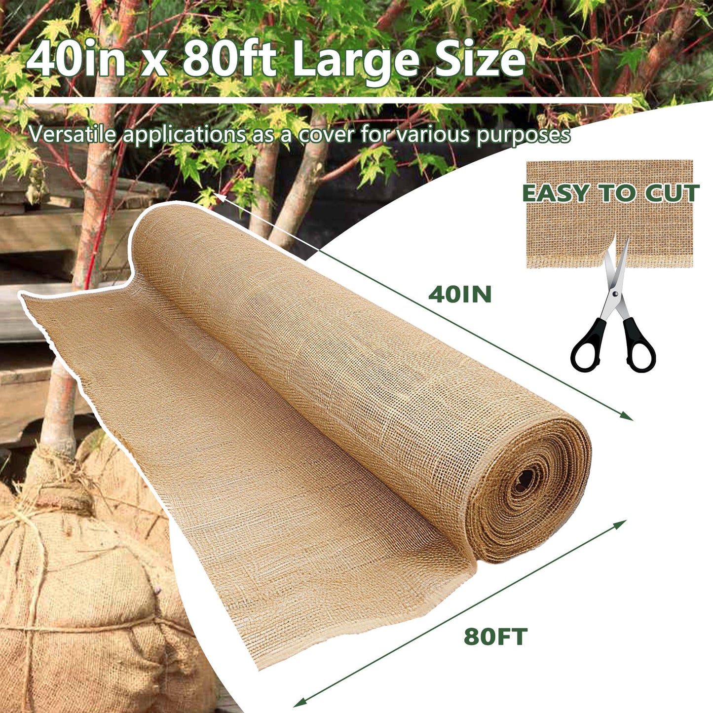 koretech 40“ x 80/160 Feet Burlap Roll Multipurpose Burlap Tree Wrap High Density Jute Fiber, Burlap Fabric for Gardening, Weed Barrier, Craft Projects and Party Decor (40in * 80ft)