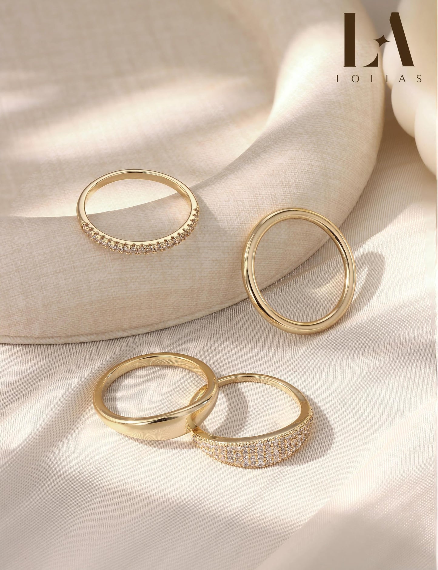 LOLIAS 14K Gold Plated Stackable Rings for Women Non Tarnish - Dainty Cubic Zirconia Wedding Bands Ring Set Minimalist Trendy Statement Engagement Promise Thumb Rings Stacking Size 5-10 Unique Size 10