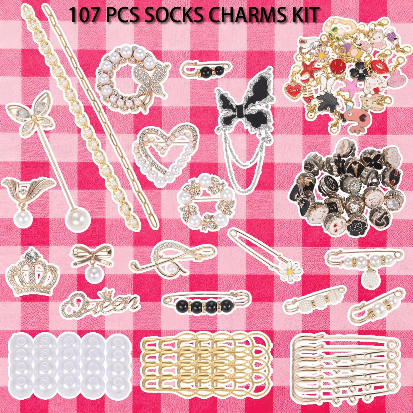 NITOPUPU 107 Pcs Socks Charms Kit With Pearl Charm Brooches And Pins For Socks And Sneakers Personalized DIY