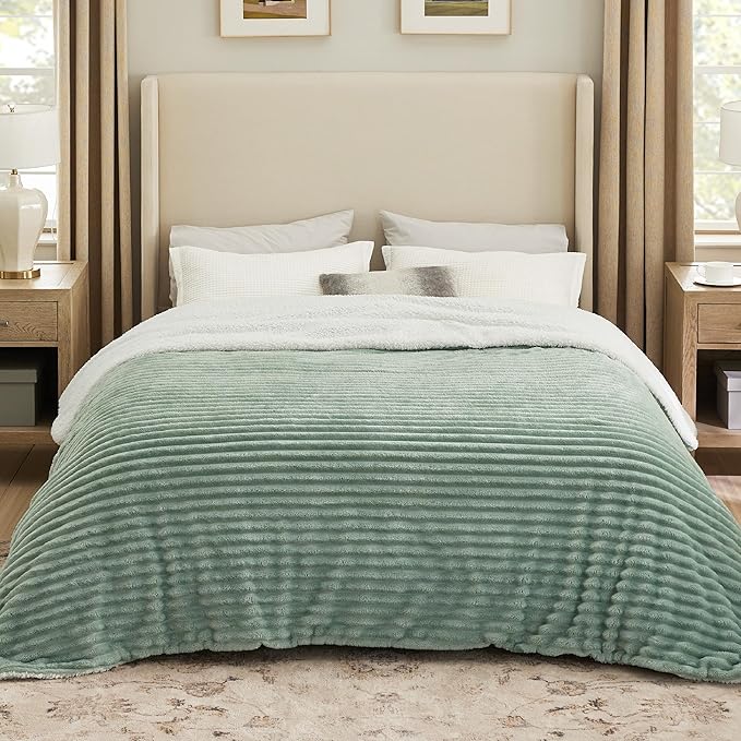 Bedsure Sherpa Blanket King Size for Bed - Super Soft, Cozy Fleece Thick Warm Blanket for Winter, GentleSoft Home Room Decor, Sage Green, 108x90 Inches