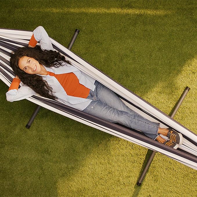 Vivere Double Sunbrella Hammock with Space-Saving Steel Stand, Heavy-Duty Portable Outdoor Hammock Set for Backyard, Patio, or Travel, Harbor
