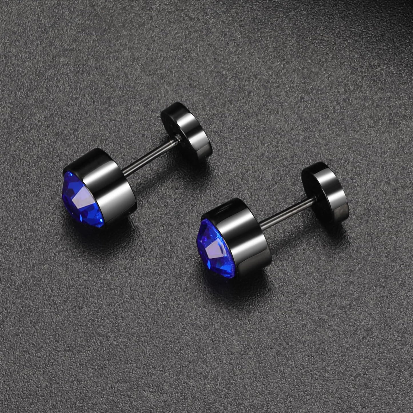 Stainless Steel Flat Back Stud Earrings,Hypoallergenic Titanium Black Gold Plated Cubic Zirconia Stud Earrings for Women Men