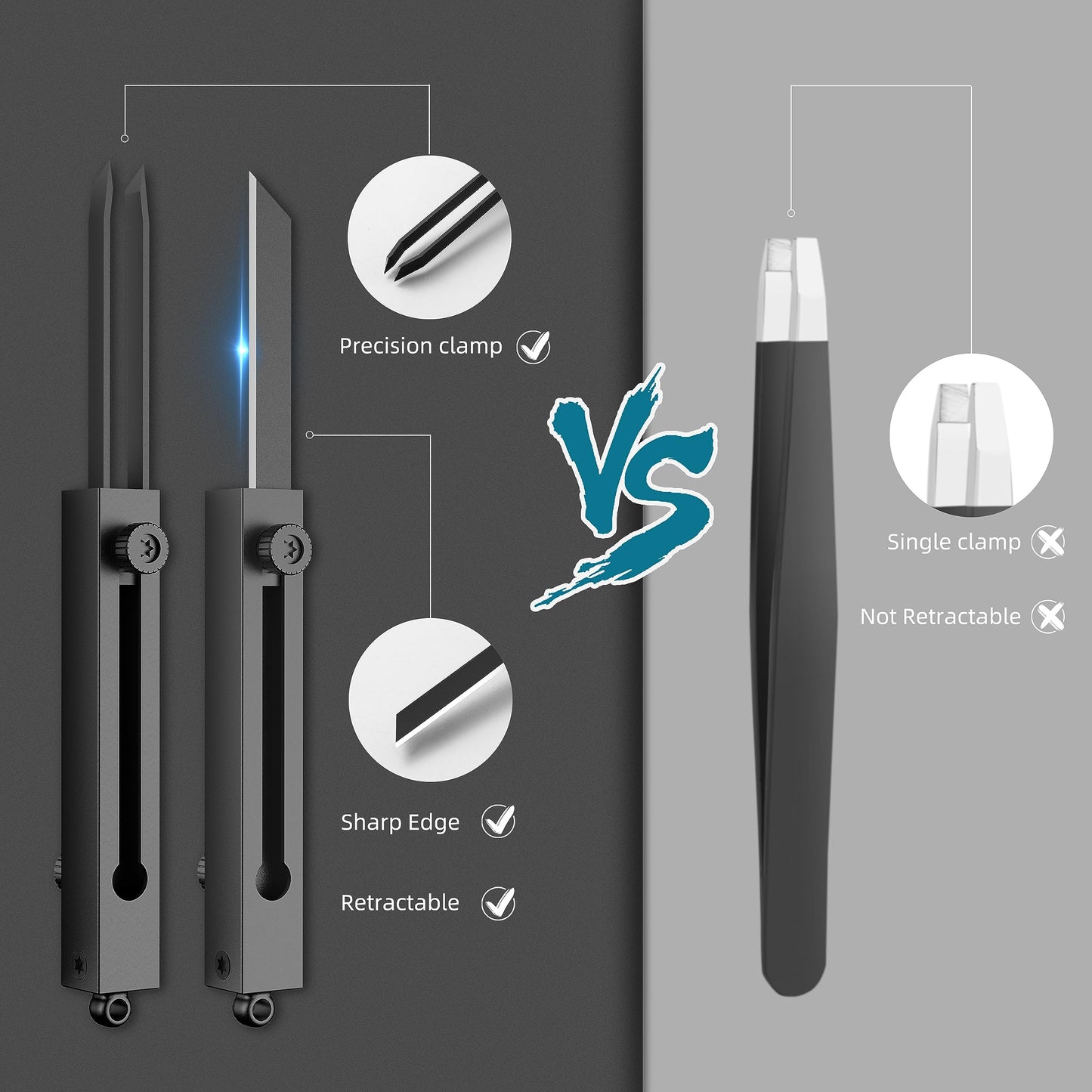 EDC Tweezers Precision Pocket Knife 2 in1 Keychain Multitool Knives Retractable Premium Anti-Static for Splinters, Craft, Jewelry, Soldering, Outdoor, Laboratory Work (Silver)