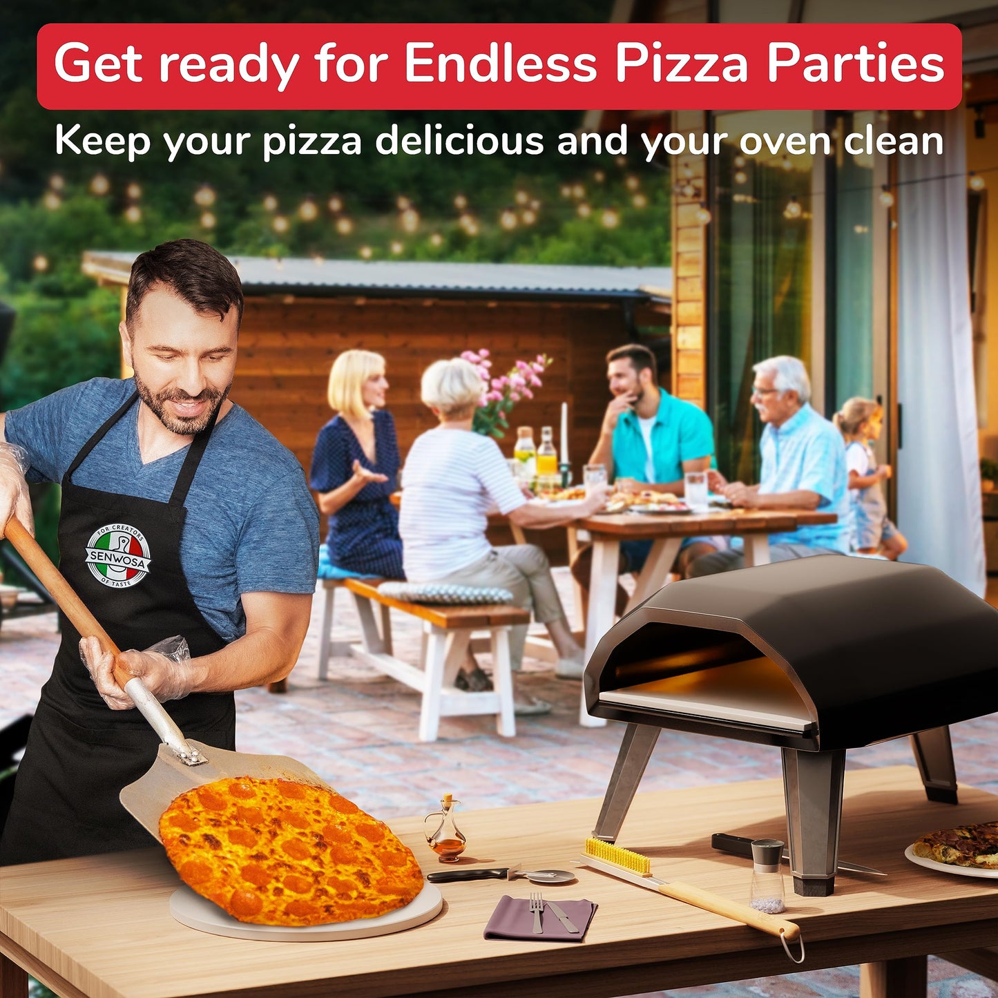 Senwosa Premium Pizza Oven Accessories Kit - 6-Piece Set for Home Pizza Making: Includes Pizza Peel, Oven Brush, Bubble Popper Turner, Rocker Cutter, Dough Roller & Scraper