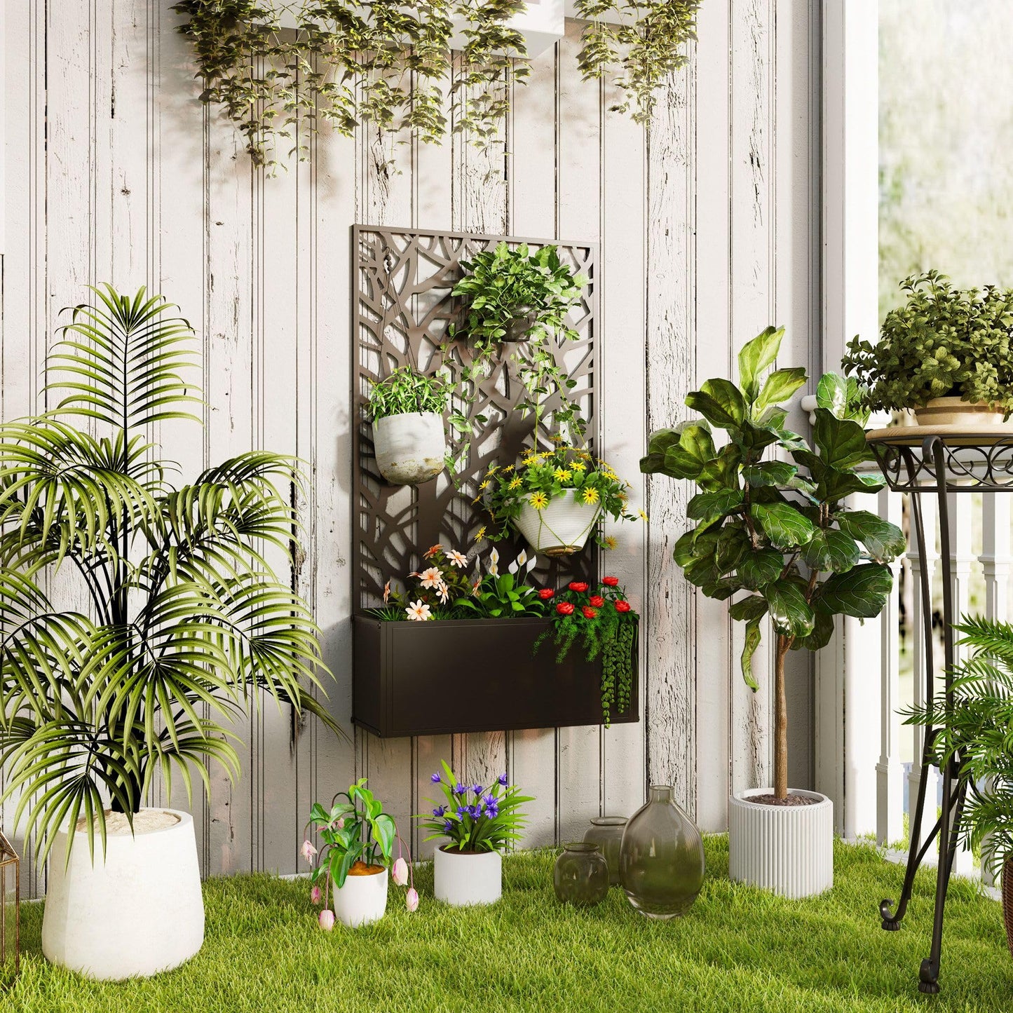 YBCHFGA Metal Raised Garden Bed with Privacy Panel
