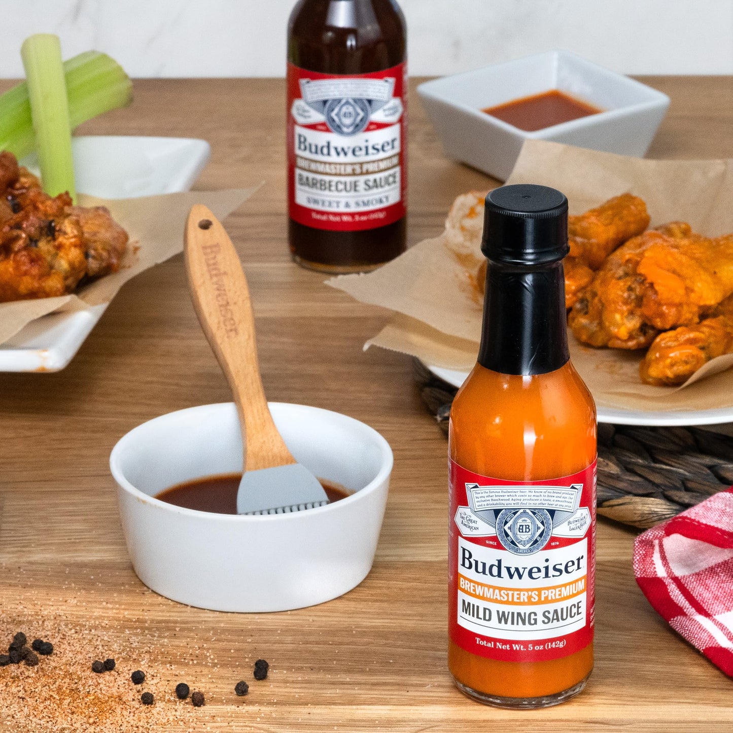 Budweiser BBQ Sauce Variety Pack - Grilling Sauce Gift Set with Basting Brush Perfect for Barbeques and Marinades - 3 x 6 oz