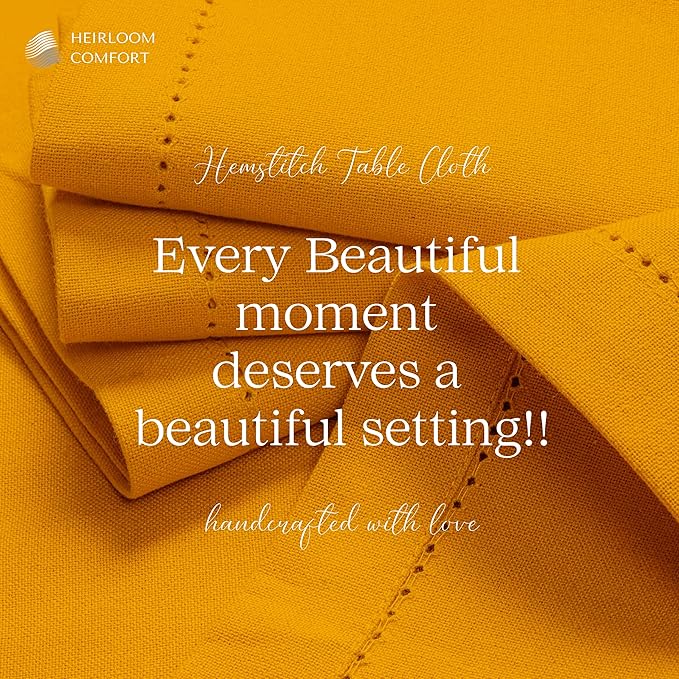 Mustard Yellow Cotton Tablecloth, Table Cloth 52x70 Inch, Fits 4-6 Seats, Soft, Durable, Washable, Wrinkle Resistant, Rectangle Table Cover for Dining, Summer, Festive Meals, Decor