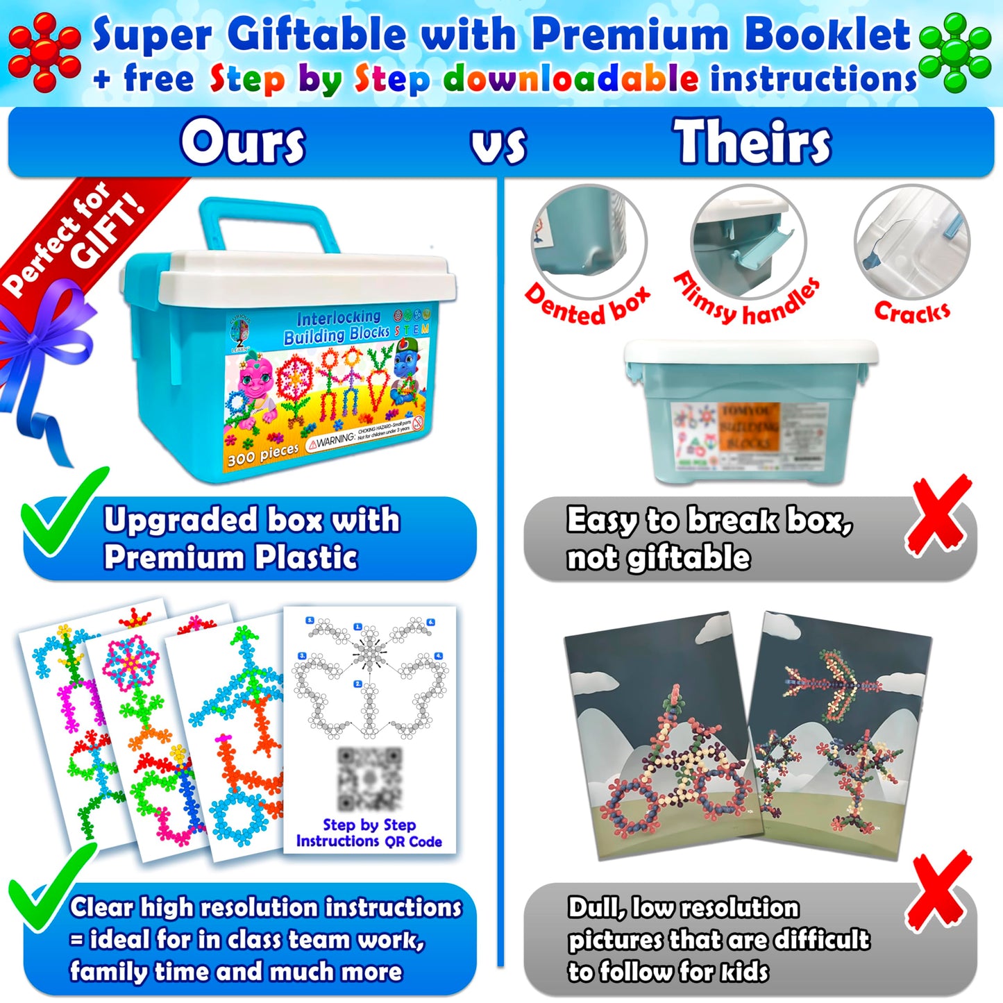 Curious 2 Learn Building Blocks 300ct - STEM Toys for Creativity - 4 Year Old Boy Birthday Gift - Interlocking Discs Set - 5 Year Old Boy Birthday Gift - Educational Toys