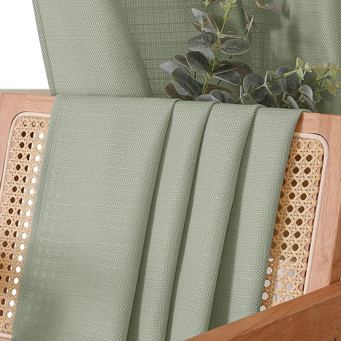 Chyhomenyc Bennet Light Green Kitchen Curtains Tier 36 Inch Length, Faux Linen Textured Small Cafe Curtains, Light Filtering Short Window Curtains for Porch Bathroom, 30x36 inch, 2 PCS
