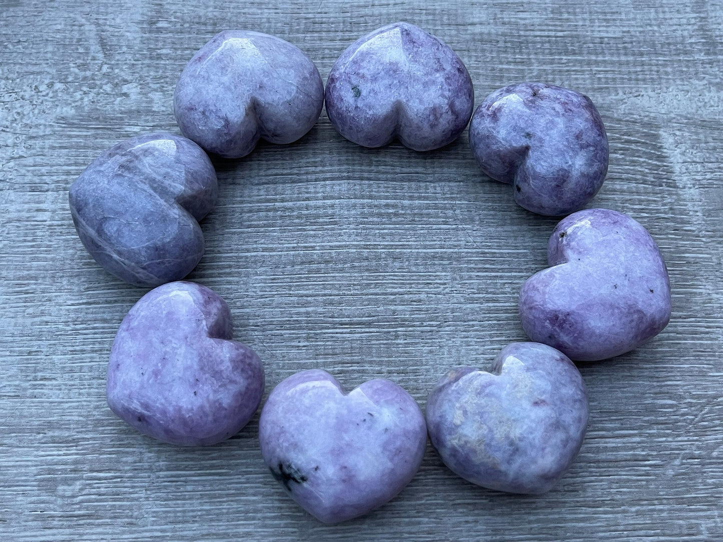 GAF TREASURES Lepidolite Gemstone Hearts, Polished Lepidolite Puffy Hearts, Lepidolite Crystal Palm Stone, Lepidolite Healing Crystal Hearts (1 Heart)