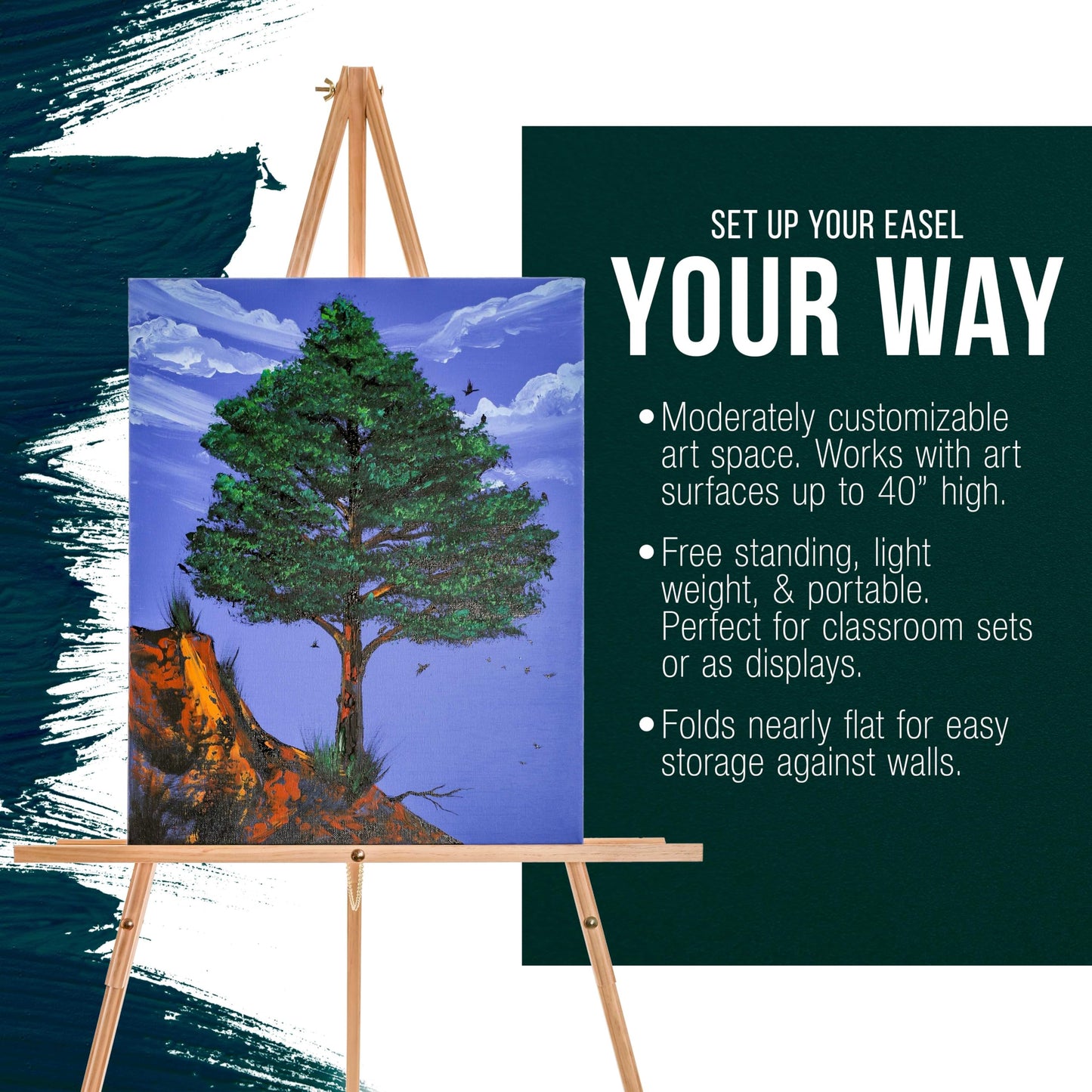 U.S. Art Supply 64" Wooden Easel Stand - Adjustable A-Frame Tripod for Painting, Drawing, Photos & Signs - Lightweight Easels, Wood Easel Stand for Sign Wedding Display 40" Canvas Capacity