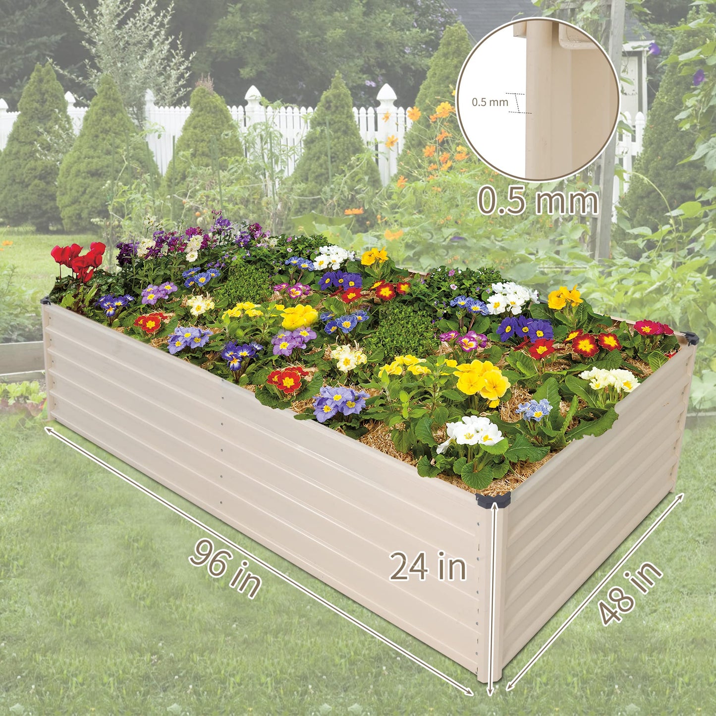 Sundale Outdoor Galvanized Raised Garden Bed Kit, 8x4x2ft Planter Raised Garden Boxes Outdoor with Anti-Rust Paint, Rectangle Metal Planter Box for Vegetables Flower（Beige）