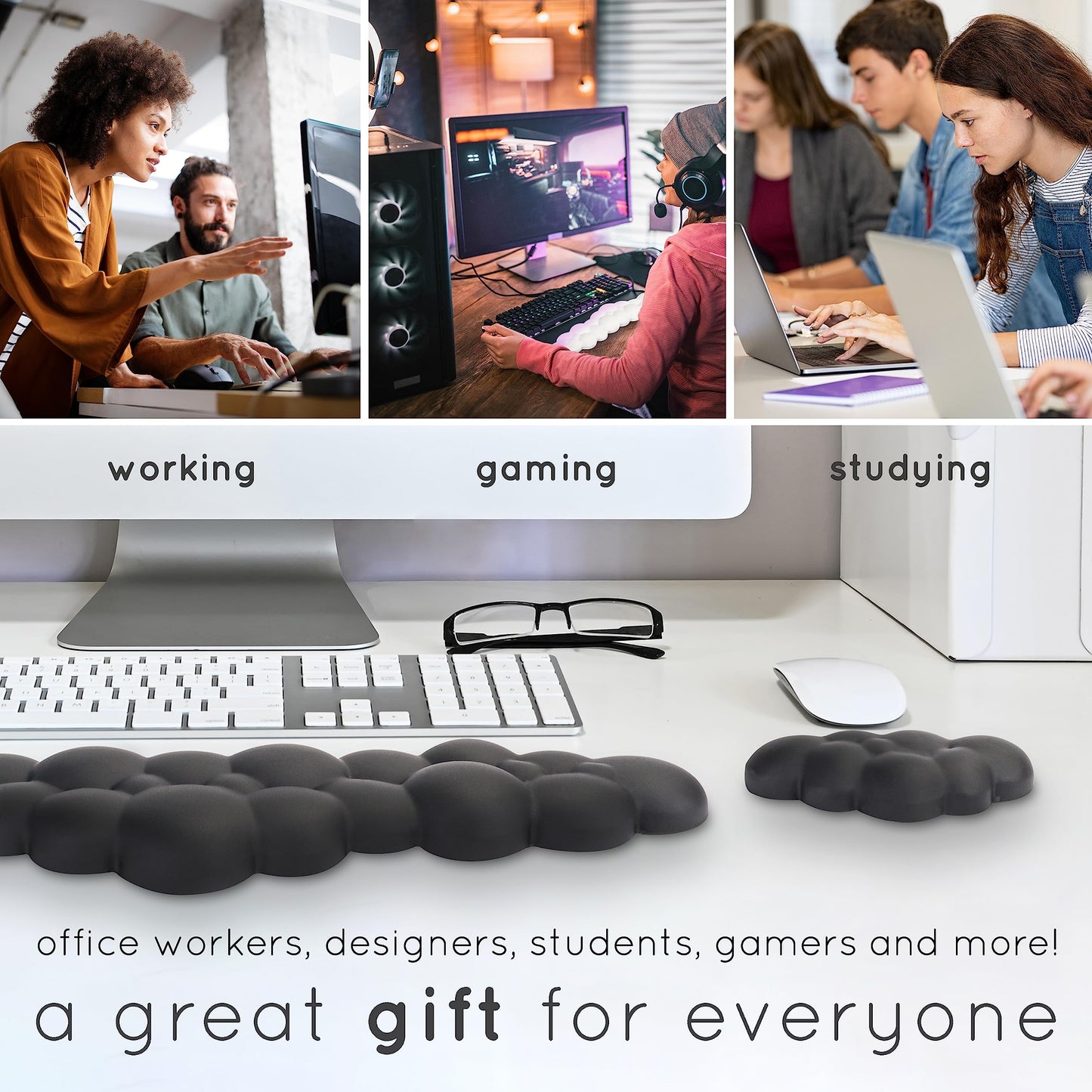 Create-ables Qloud Cloud Wrist Rest Keyboard Wrist Rest for Computer Keyboard Pad, Cloud Keyboard Wrist Rest, Wrist Pad for Keyboard, Memory Foam, Non Slip Base, Comes with Mouse Pad - Yellow