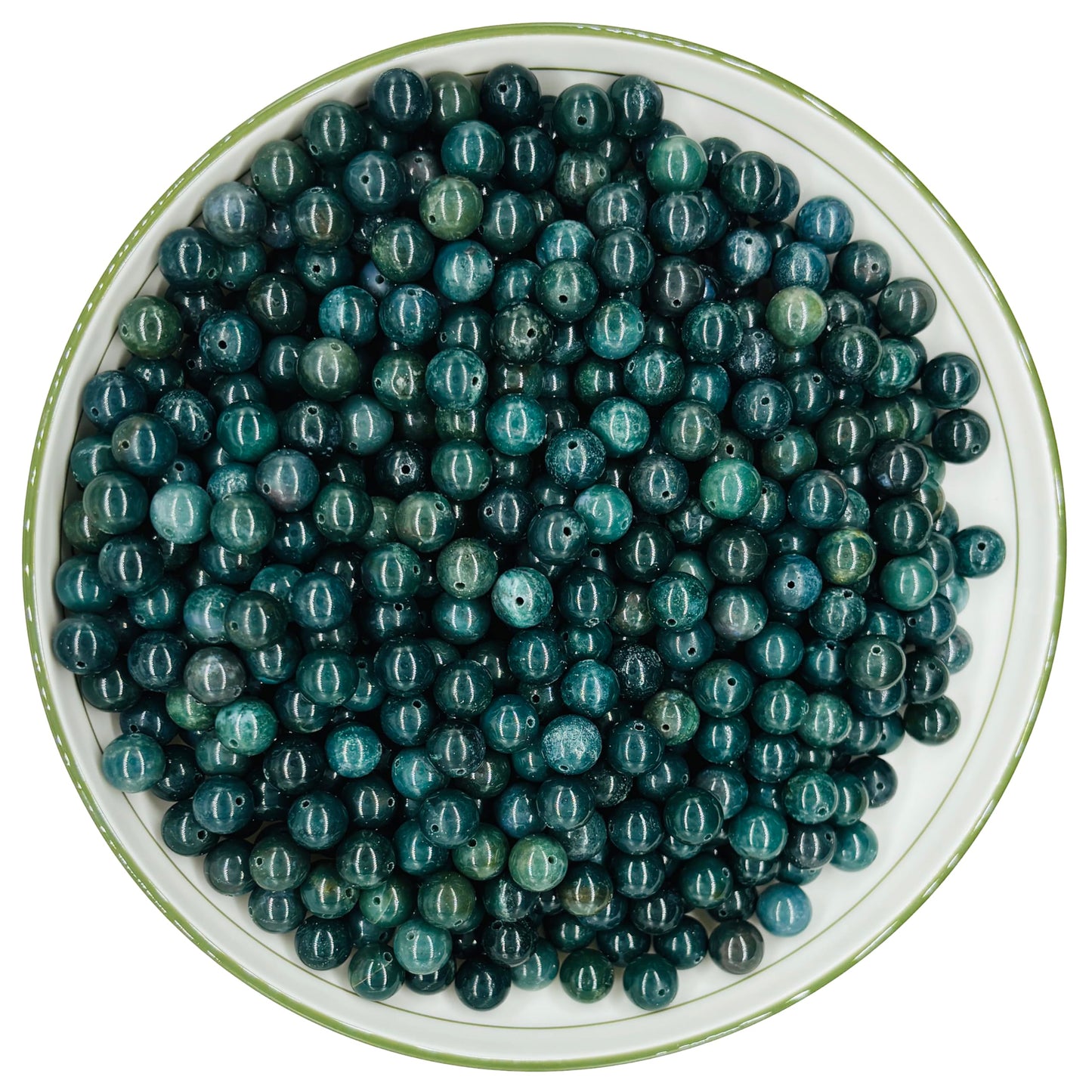 WHNKFB 10mm 50PCS Natural Moss Agate Round Beads, Dendritic Green Loose Stone Beads for Jewelry Making Craft - 4mm 6mm 8mm 10mm Options with Free Elastic Cord