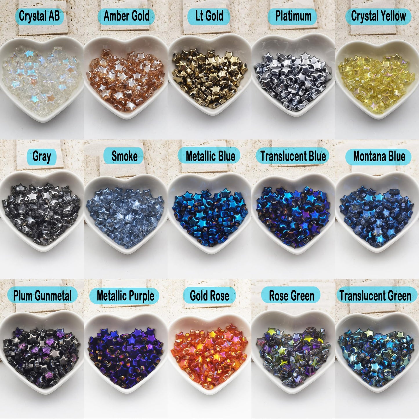 INSPIRELLE 10mm Star Beads 300pcs Electroplated Crystal Glass Spacer Beads for Jewelry Bracelet Necklace Making