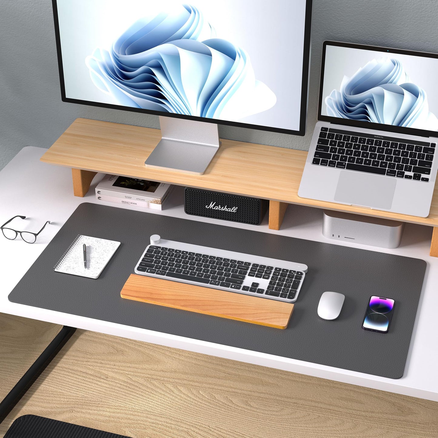 Leather Desk Pad Protector,Mouse Pad,Office Desk Mat, Non-Slip PU Leather Desk Blotter,Laptop Desk Pad,Waterproof Desk Writing Pad for Office and Home (Gray,31.5" x 15.7")