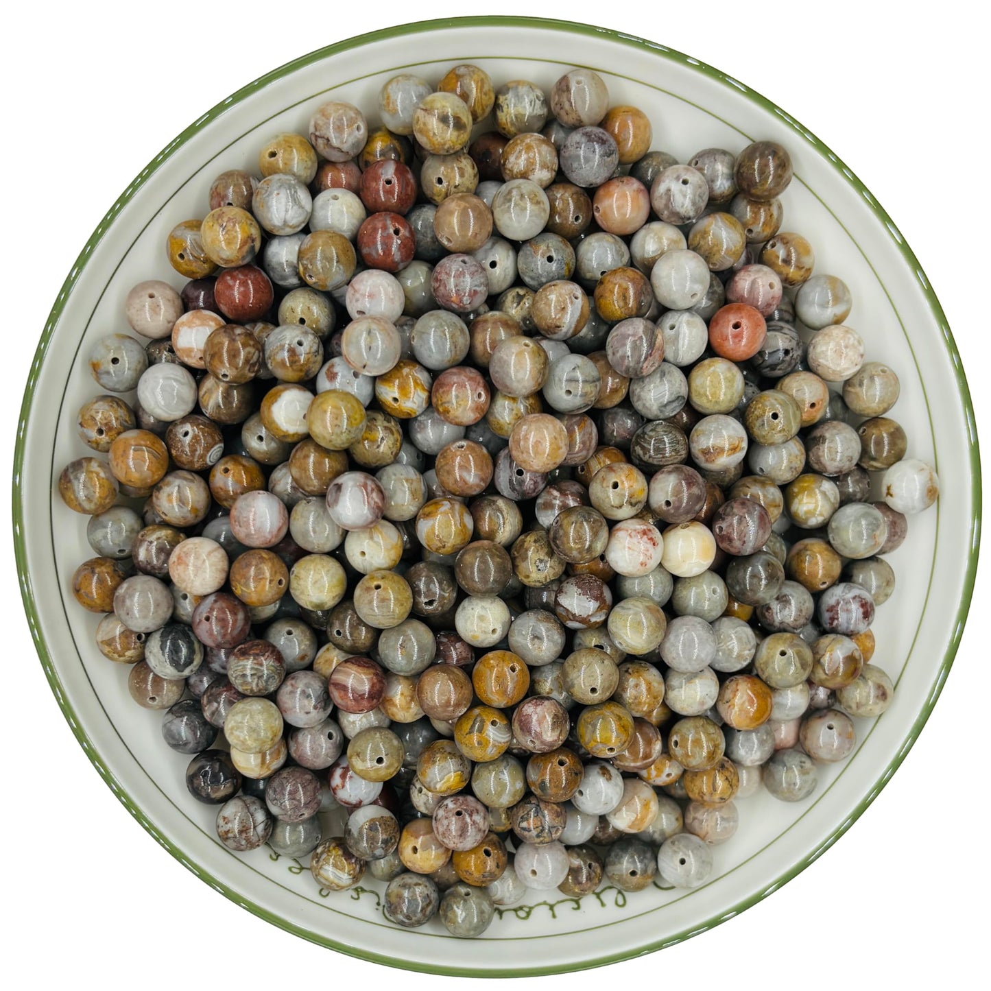 WHNKFB 8mm 50PCS Natural Red Crazy Lace Agate Round Beads, Mexican Fire Banded Loose Stone Beads for Jewelry Making Craft - 6mm 8mm 10mm Options with Free Elastic Cord
