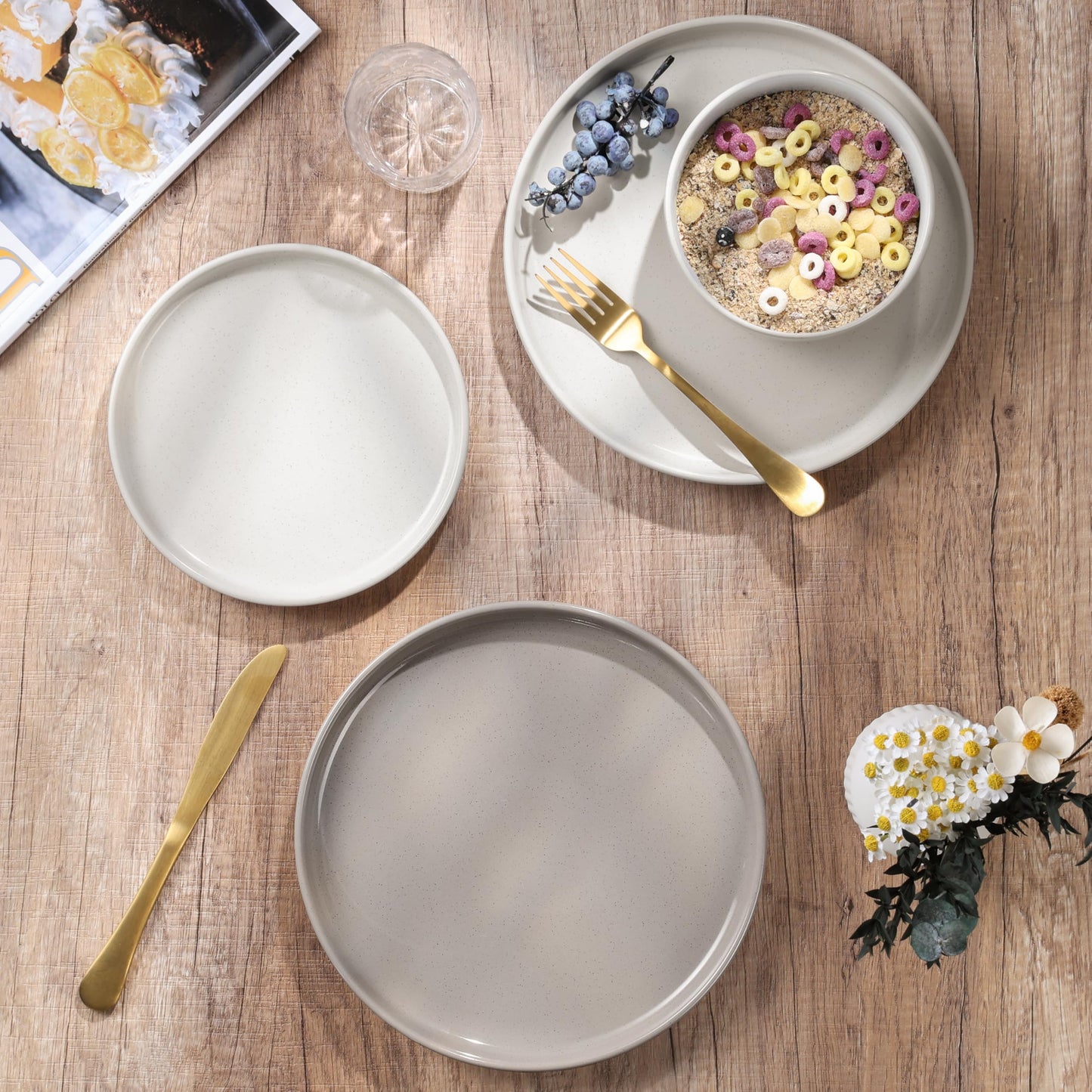 HaWare Stoneware Dinnerware Sets, 18-Piece Plates and Bowls Set for 6, Dishes Set for Home Restaurant, Speckled Multicolor