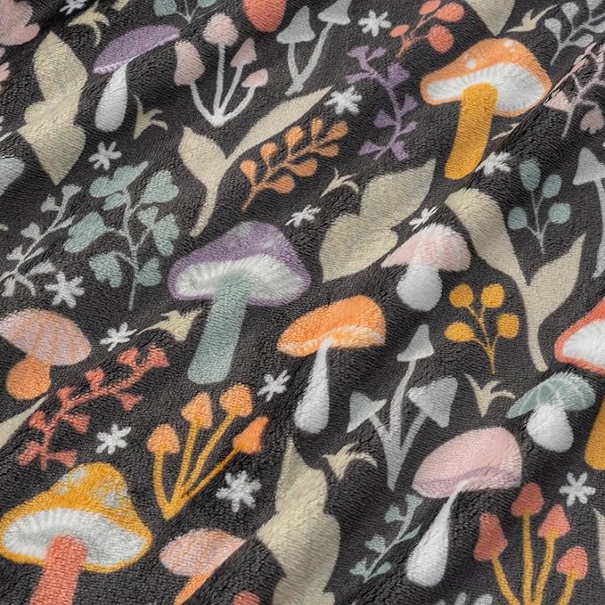 Berkshire Blanket-Classic Heavyweight Soft Printed VelvetLoft® Plush Warm Blanket, Twin Size Soft Fuzzy Blanket for Couch Sofa Bed, Mushroom Cutie Charcoal, 60in x 90in