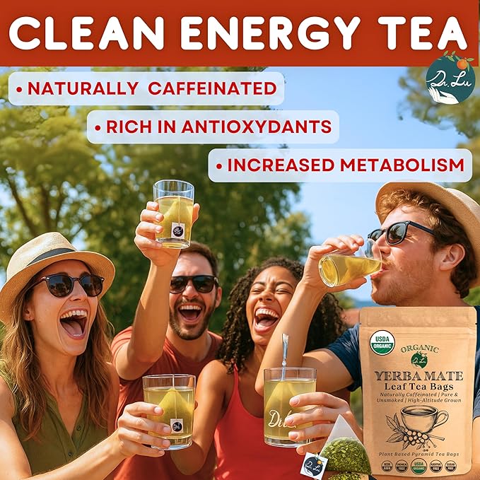 Dr. Lu’s Organic Yerba Mate Tea (Unsmoked) | High-Altitude Grown in Argentina | Naturally Caffeinated Clean Energy & Focus | 30 x 3g Vitality Brew Corn Fiber Pyramid Bags (No Plastic, No Nylon)