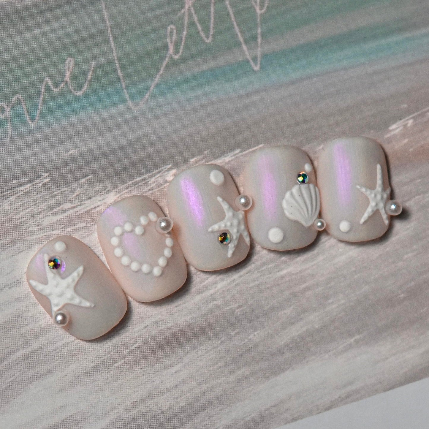 Phuryllic 3D Nail Stickers for Nail Art, Embossed Self-Adhesive Cute Nail Charms & Decals for DIY Nails, Easy-to-Apply Nail Design Supplies & Accessories for Home Manicure-White Shells Starfish