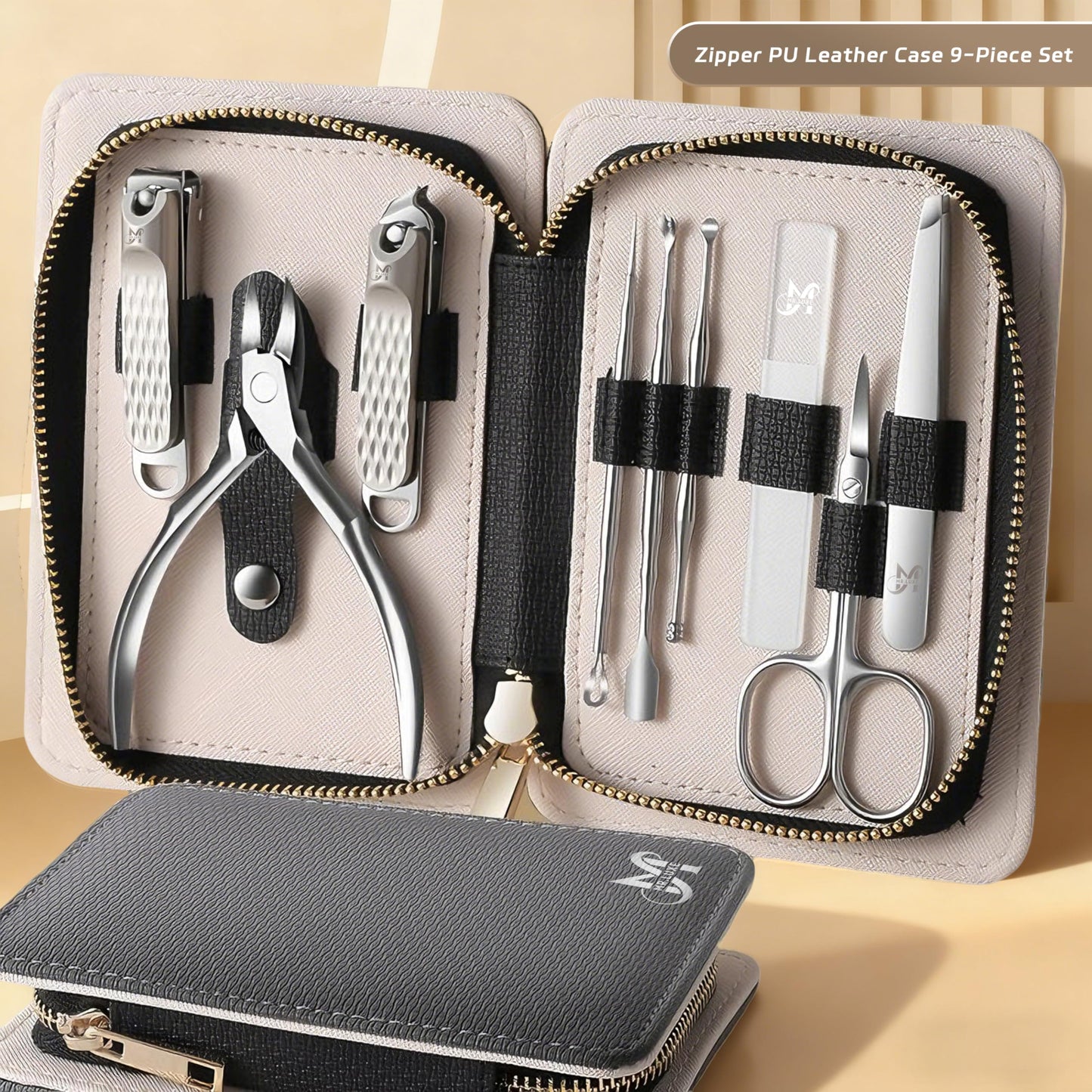 MR.LUXE 9PCS Manicure Set – Professional 9-in-1 Manicure Pedicure Kit, Premium Stainless Steel Nail Clippers and Grooming Tools with Portable Textured Travel Case, Luxury Gift Set for Woman& Man.